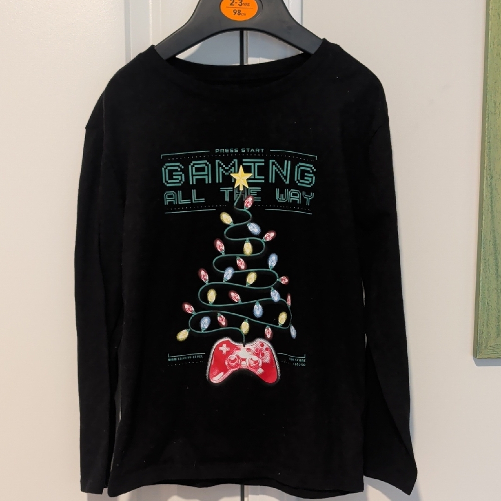 Boy's Black Gaming Christmas Long Sleeve Shirt Size 6-7 Years